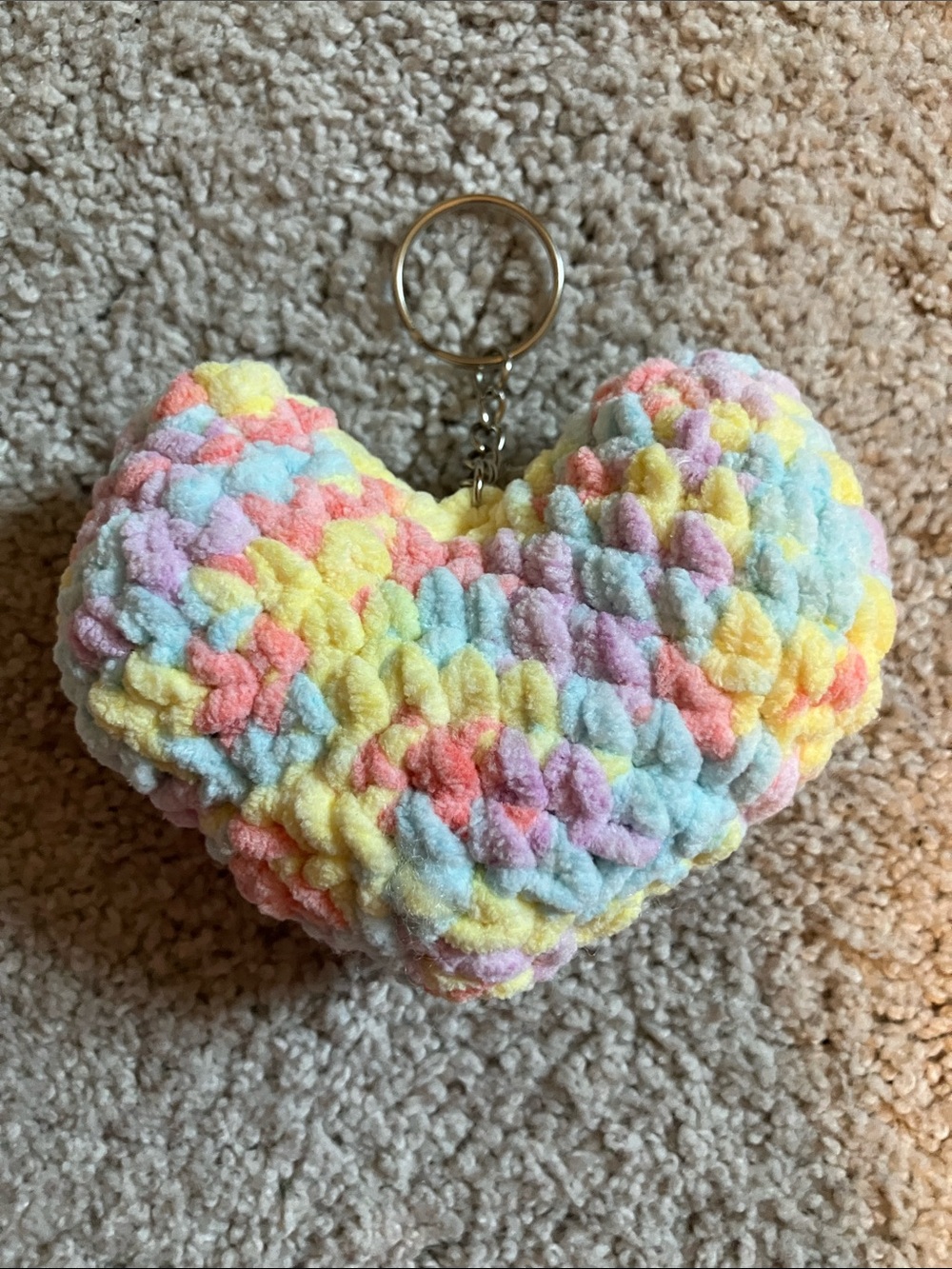 Crochet Heart Keychain Pastel Rainbow💛🩷🩵💜
